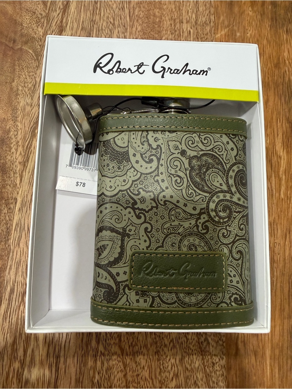 Robert Graham Olive Paisley Leather Flask